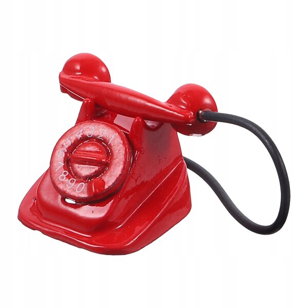 METALOWY MINIATUROWY TELEFON STYL VINTAGE CZERWONY - OZDOBA / DEKORACJA DO DOMKU DLA LALEK