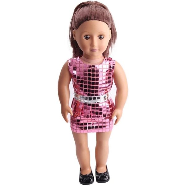 Abito Casual con Paillettes Rosa per Bambola Americana 46 cm - Vestito Elegante
