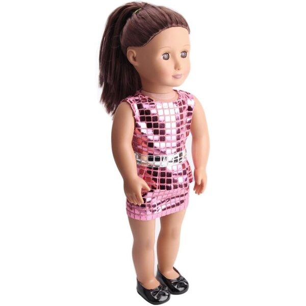 Abito Casual con Paillettes Rosa per Bambola Americana 46 cm - Vestito Elegante