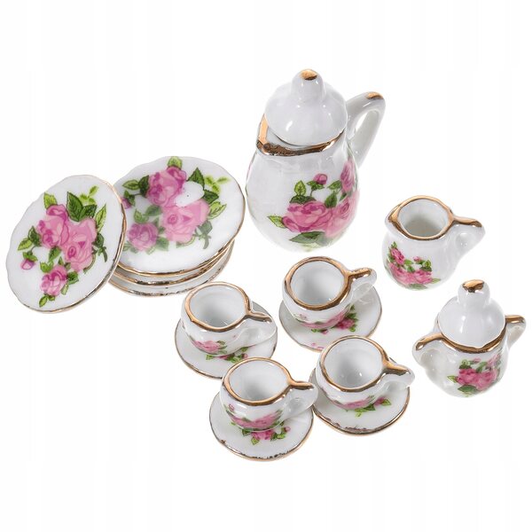 Mini set da tè in ceramica decorativo per casa delle bambole, accessori realistici