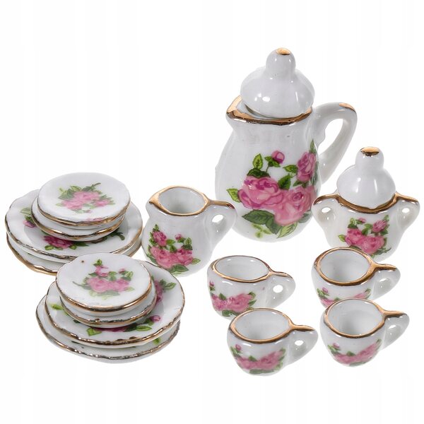 Mini set da tè in ceramica decorativo per casa delle bambole, accessori realistici