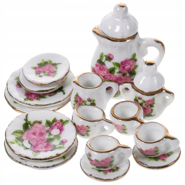 Mini set da tè in ceramica decorativo per casa delle bambole, accessori realistici