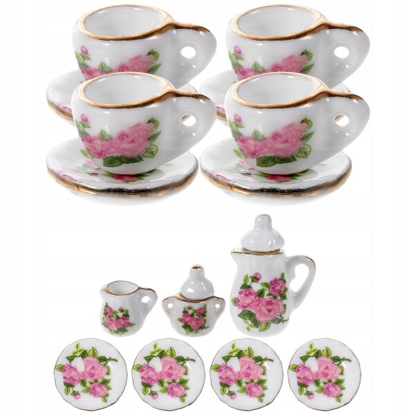 Mini set da tè in ceramica decorativo per casa delle bambole, accessori realistici