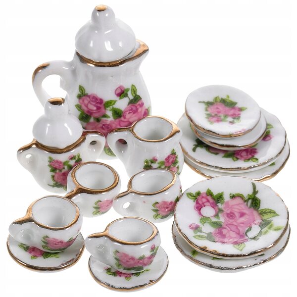 Mini set da tè in ceramica decorativo per casa delle bambole, accessori realistici