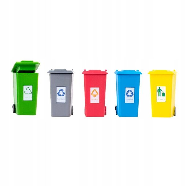 Set 5 Mini Cassonetti della Raccolta Differenziata per Bambini Colorati in Plastica