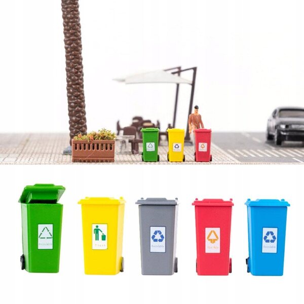 Set 5 Mini Cassonetti della Raccolta Differenziata per Bambini Colorati in Plastica