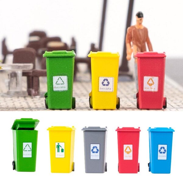 Set 5 Mini Cassonetti della Raccolta Differenziata per Bambini Colorati in Plastica
