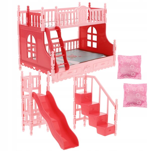 Elegantes Set aus rosafarbenen Etagenbetten für ein Puppenhaus aus Kunststoff