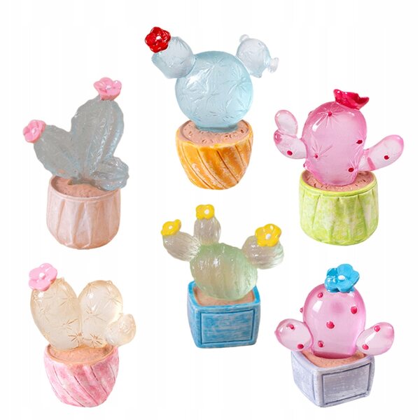 6 Mini-Kaktusfiguren aus farbigem Harz für die Dekoration zu Hause und im Büro