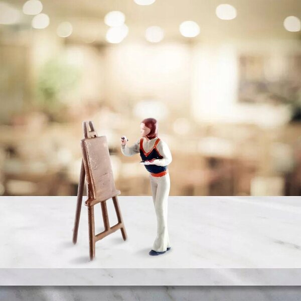 Modello Miniaturizzato 1:64 Figurina Pittore in Resina Realistica Micro White