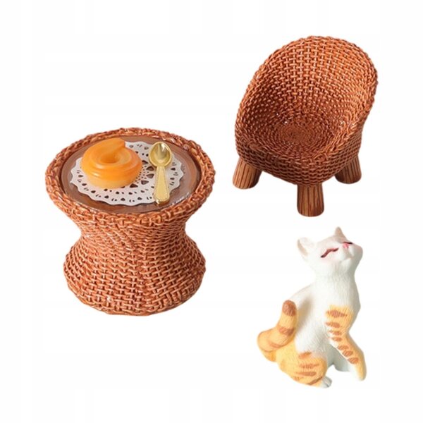 Miniatura figura gatto con tavolo e sedia per diorama e decorazione DIY