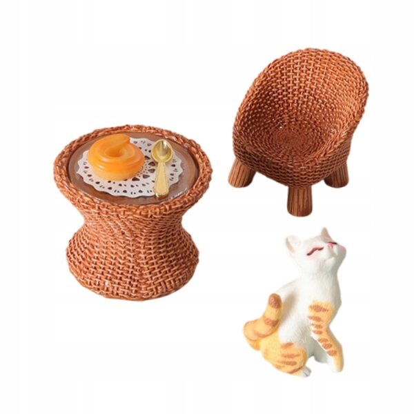 Miniatura figura gatto con tavolo e sedia per diorama e decorazione DIY