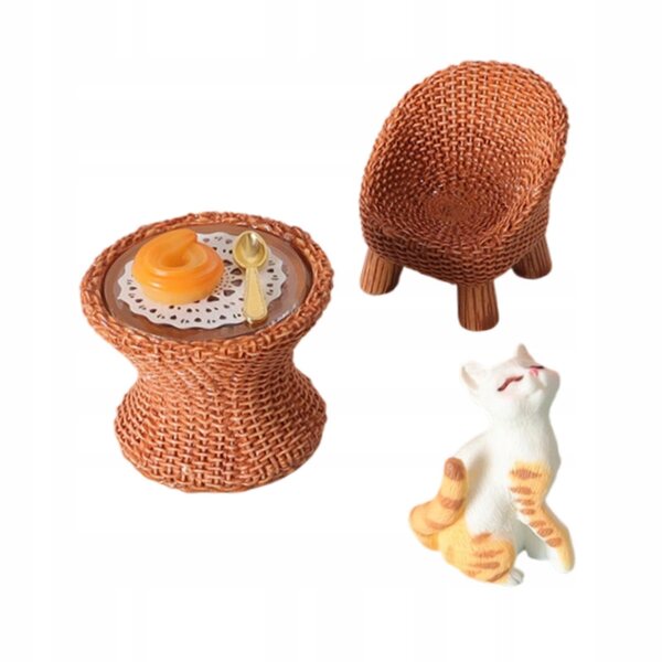 Miniatura figura gatto con tavolo e sedia per diorama e decorazione DIY