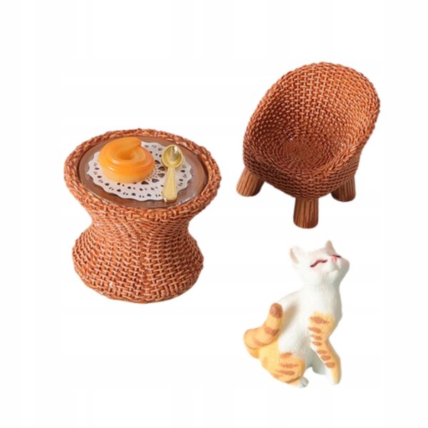 Miniatura figura gatto con tavolo e sedia per diorama e decorazione DIY
