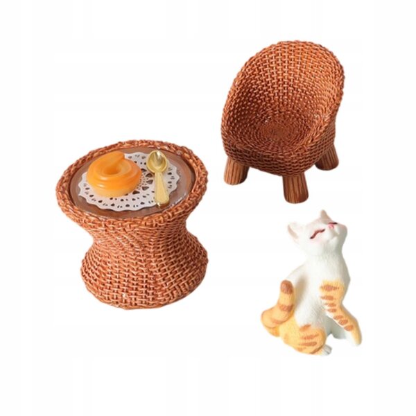 Miniatura figura gatto con tavolo e sedia per diorama e decorazione DIY