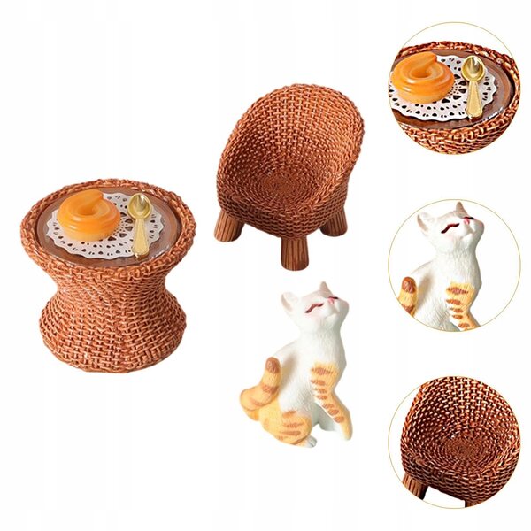 Miniatura figura gatto con tavolo e sedia per diorama e decorazione DIY