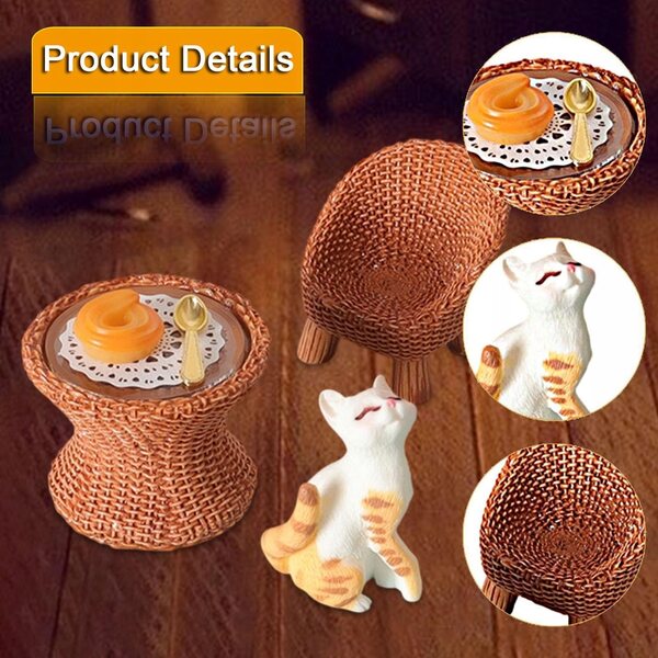 Miniatura figura gatto con tavolo e sedia per diorama e decorazione DIY