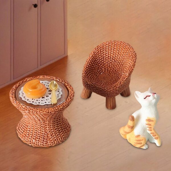 Miniatura figura gatto con tavolo e sedia per diorama e decorazione DIY