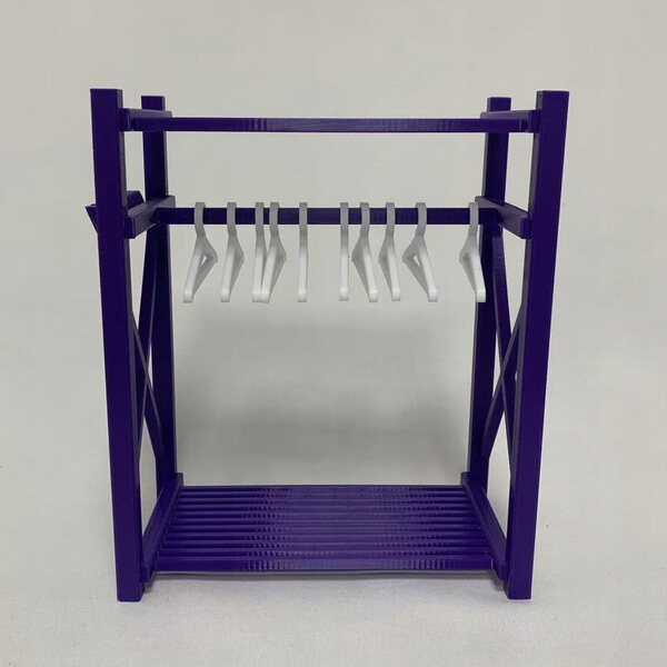 Miniatura armadio moderno viola per casa delle bambole 15x8x18 cm con 10 appendini