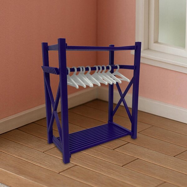 Miniatura armadio moderno viola per casa delle bambole 15x8x18 cm con 10 appendini