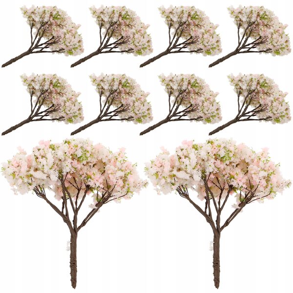 10 realistische Miniatur-Kirschbäume in Rosa für Dekorationen und Dioramen