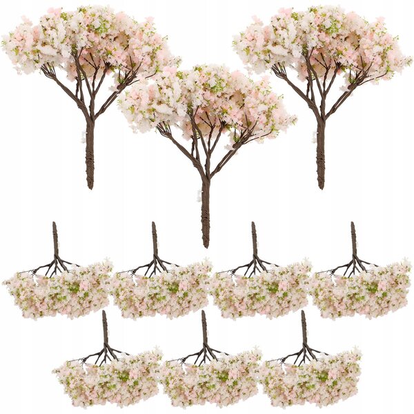 10 realistische Miniatur-Kirschbäume in Rosa für Dekorationen und Dioramen
