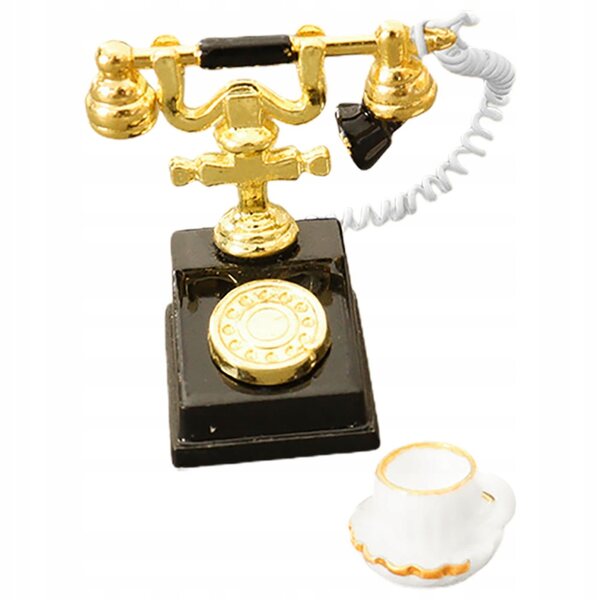 Miniatura Telefono Retro con Tazzina per Casa delle Bambole, Dettagli Raffinati