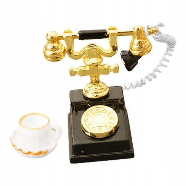 Miniatur-Retro-Telefon mit Tasse für Puppenhaus, feine Details