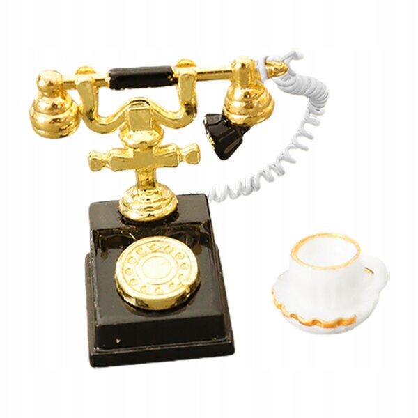 Miniatur-Retro-Telefon mit Tasse für Puppenhaus, feine Details