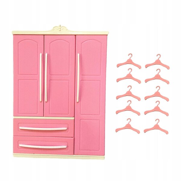 Kleiderschrank mit 10 rosa Kleiderbügeln für Puppenhaus – Organizer und Dekoration