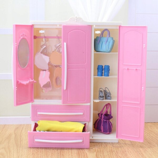 Kleiderschrank mit 10 rosa Kleiderbügeln für Puppenhaus – Organizer und Dekoration