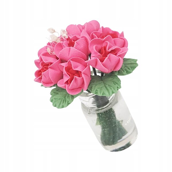 Miniatura rosa in vaso per decorazioni casa e casa delle bambole in resina