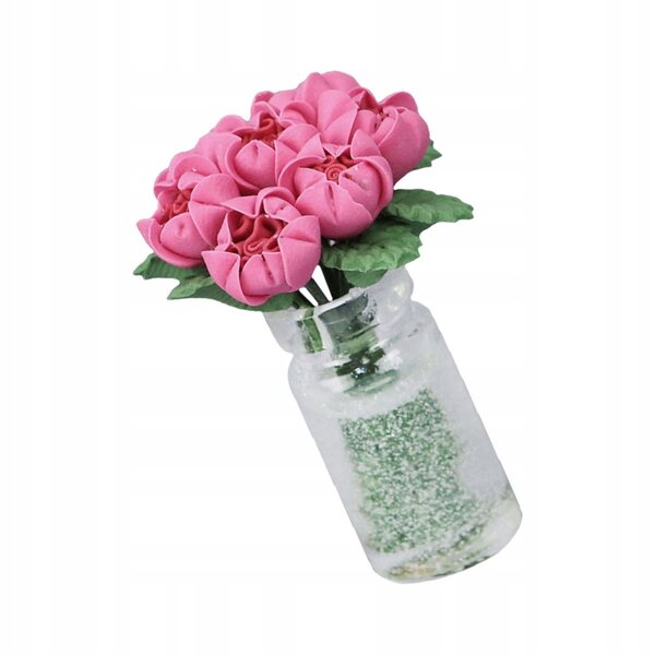 Miniatura rosa in vaso per decorazioni casa e casa delle bambole in resina