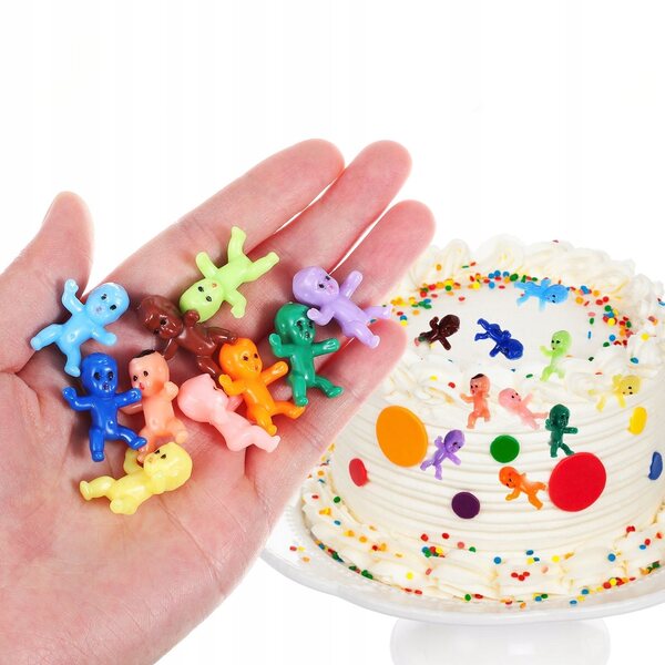 Комплект от 100 Mini Baby Shower цветни пластмасови кукли за декорации и игри