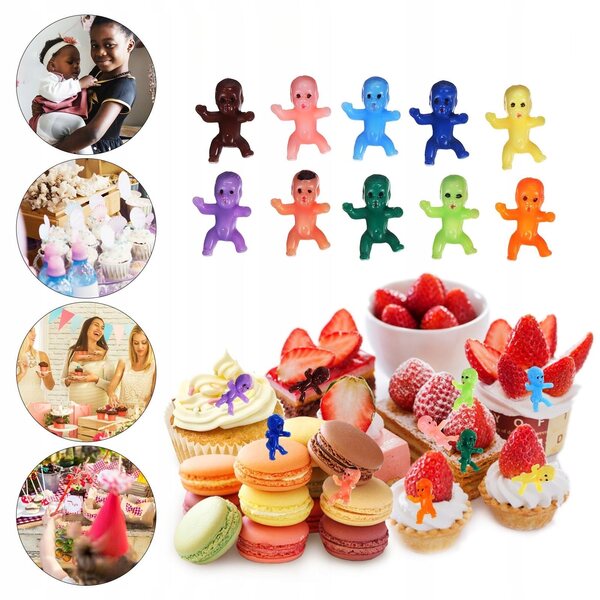 Комплект от 100 Mini Baby Shower цветни пластмасови кукли за декорации и игри