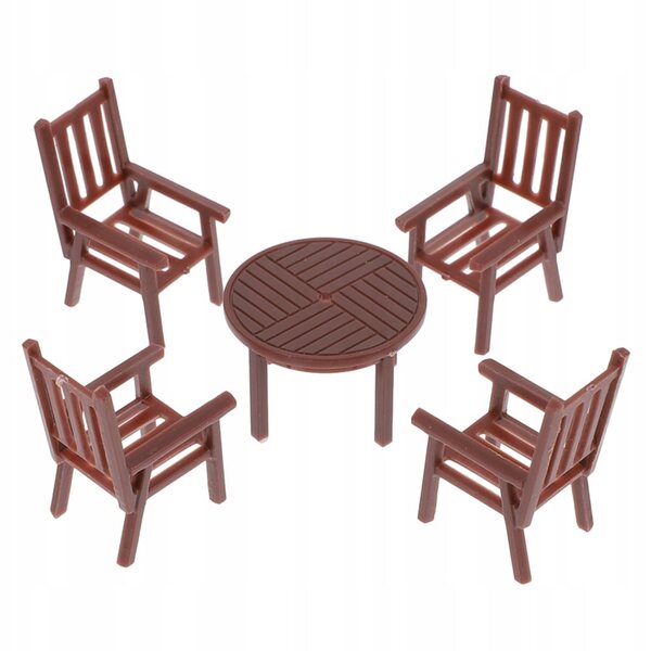 Braunes Mini-Tisch- und Stuhl-Set aus Kunststoff für das Puppenhaus