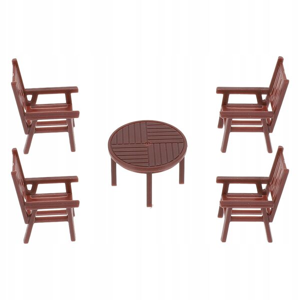 Braunes Mini-Tisch- und Stuhl-Set aus Kunststoff für das Puppenhaus