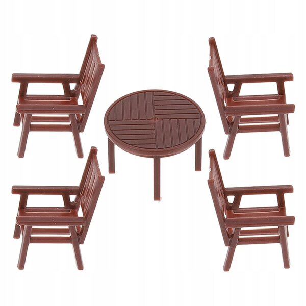 Braunes Mini-Tisch- und Stuhl-Set aus Kunststoff für das Puppenhaus
