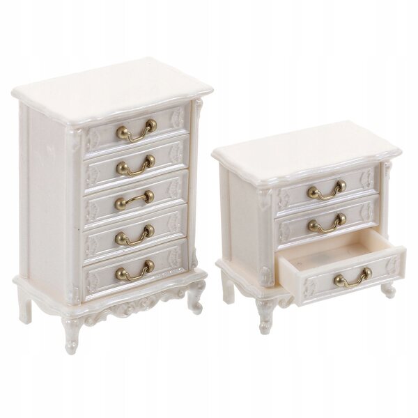 Mini armadietto in legno bianco set 2 pezzi per casa delle bambole, decorazione miniatura