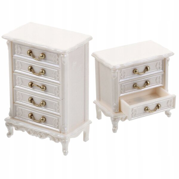 Mini armadietto in legno bianco set 2 pezzi per casa delle bambole, decorazione miniatura