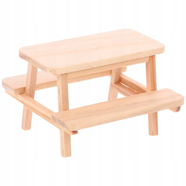 Mini Tavolo da Picnic in Legno per Decorazione Casa delle Bambole 8x8x5 cm