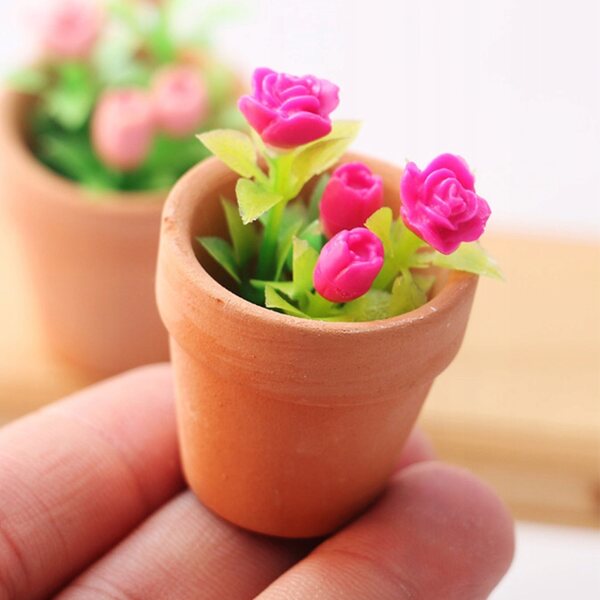 Mini piante bonsai in ceramica e PVC per casa delle bambole, set 2 pezzi