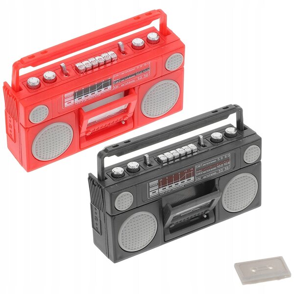 Lot de 2 mini radios rétro décoratives en plastique pour maisons de poupées