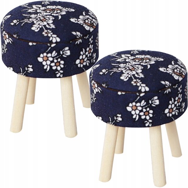 2 bunte Mini-Holzhocker mit Stoff für Kinder und Puppenhäuser