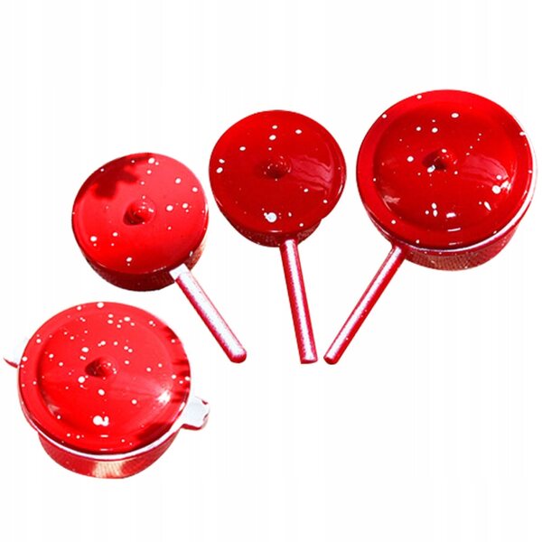 Set 4 Mini Pentole Rosse in Metallo per Casa delle Bambole Decorazioni Cucina