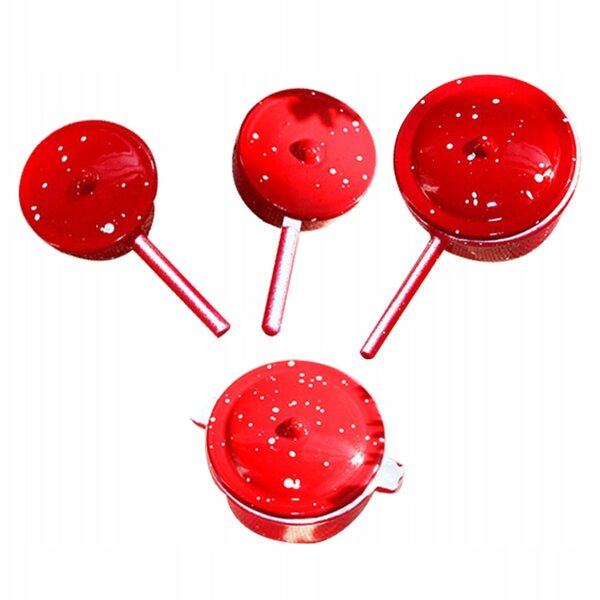 Set 4 Mini Pentole Rosse in Metallo per Casa delle Bambole Decorazioni Cucina