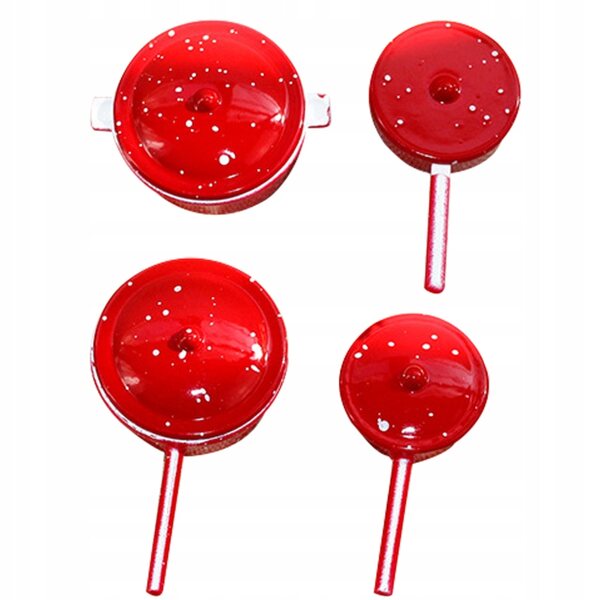 Set 4 Mini Pentole Rosse in Metallo per Casa delle Bambole Decorazioni Cucina