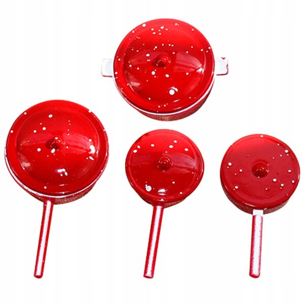 Set 4 Mini Pentole Rosse in Metallo per Casa delle Bambole Decorazioni Cucina