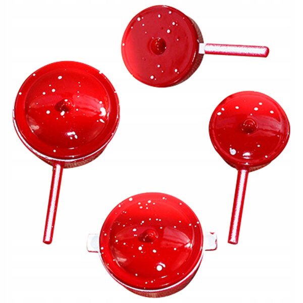 Set 4 Mini Pentole Rosse in Metallo per Casa delle Bambole Decorazioni Cucina