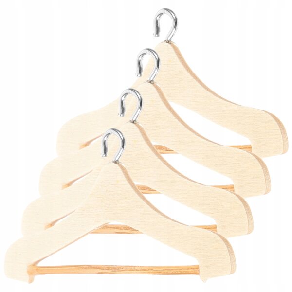 Lot de 4 mini cintres en bois et métal pour vêtements de poupée colorés